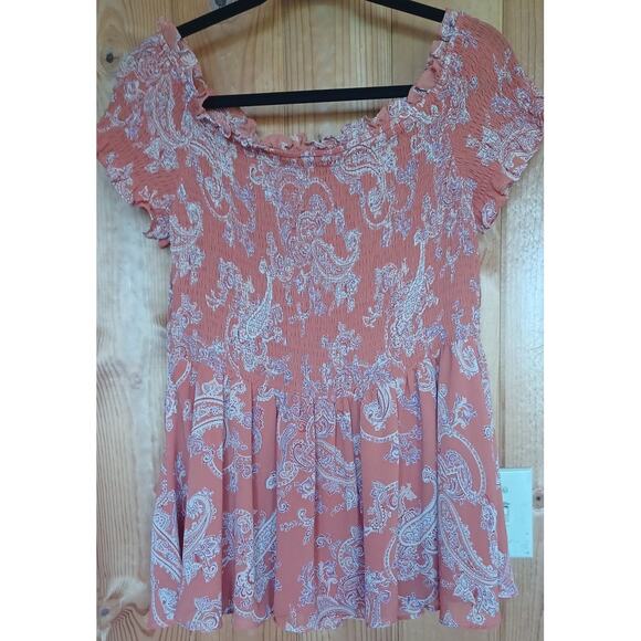 Cato  Orange Smocked Top Ruffles on Collar and Sleeves Peplum Hem Women's Large - Picture 4 of 8